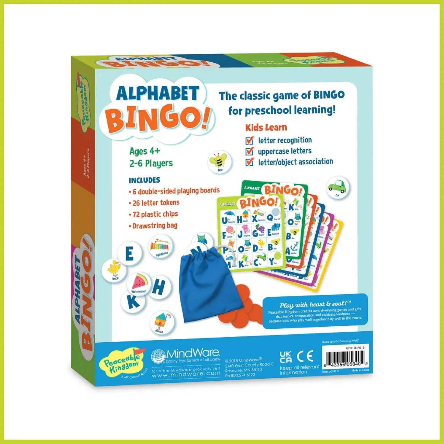 Alphabet Bingo Peaceable Kingdom Board Game