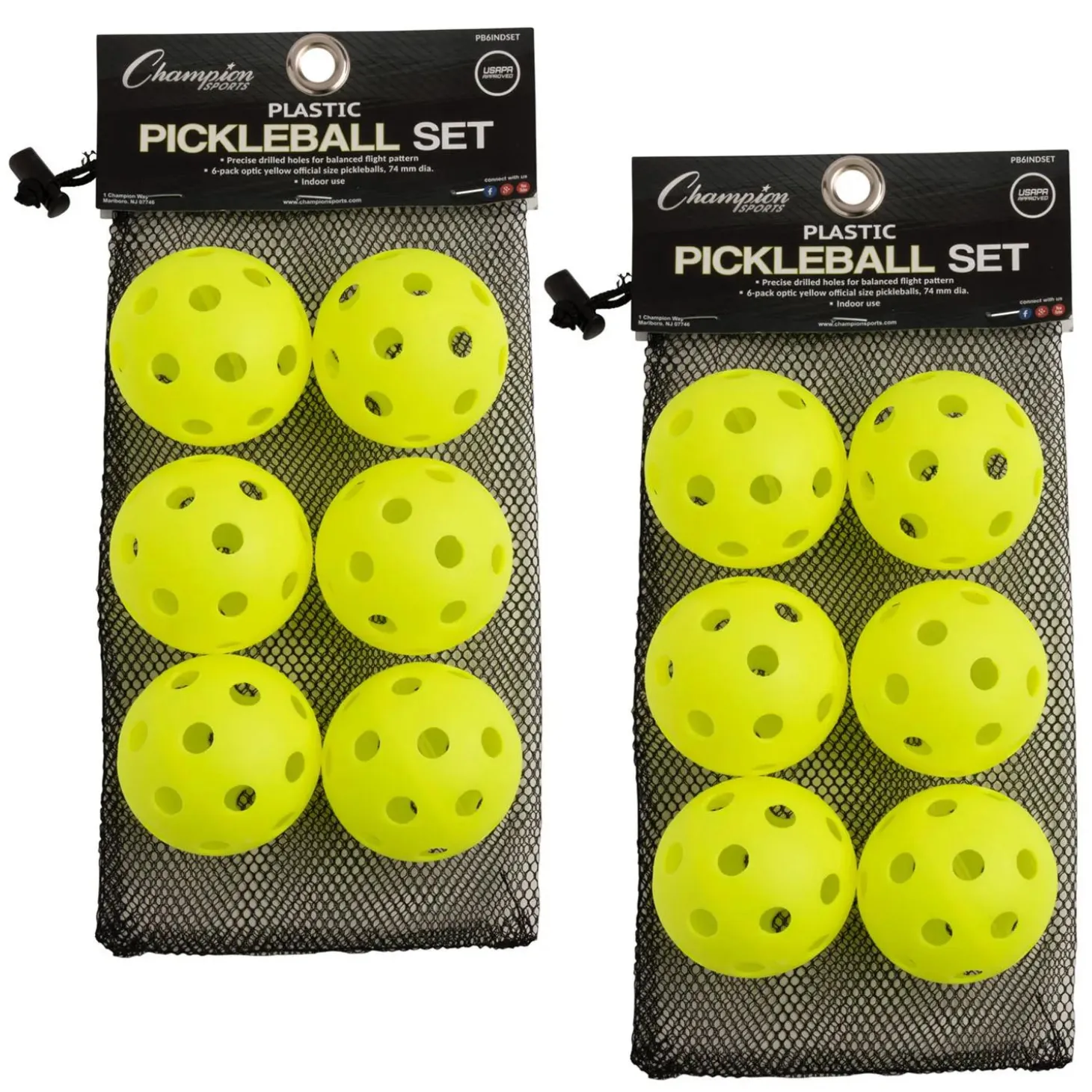 Champion Sports Recreational Indoor Pickleball Set, 6 Per Set, 2 Sets