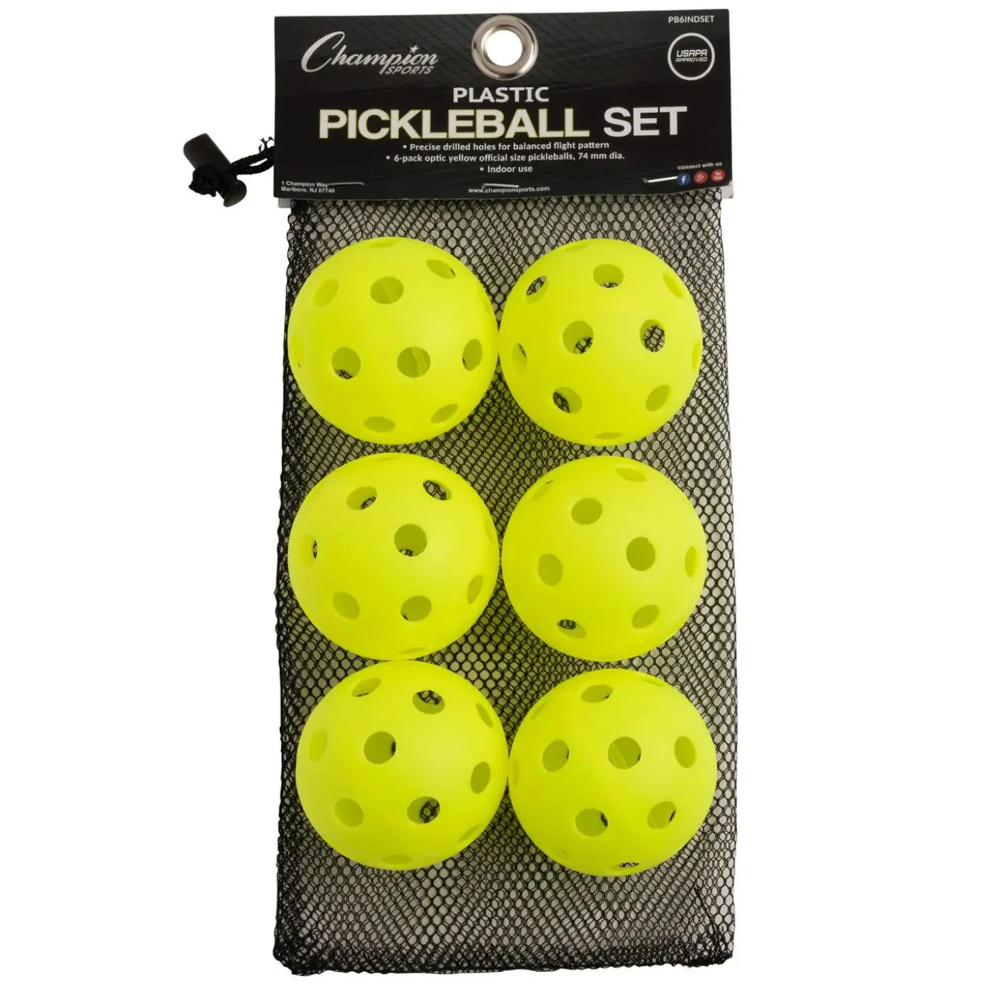 Champion Sports Recreational Indoor Pickleball Set, 6 Per Set, 2 Sets