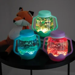 GloPals Teal Sensory Glow Jar with Safari Filler