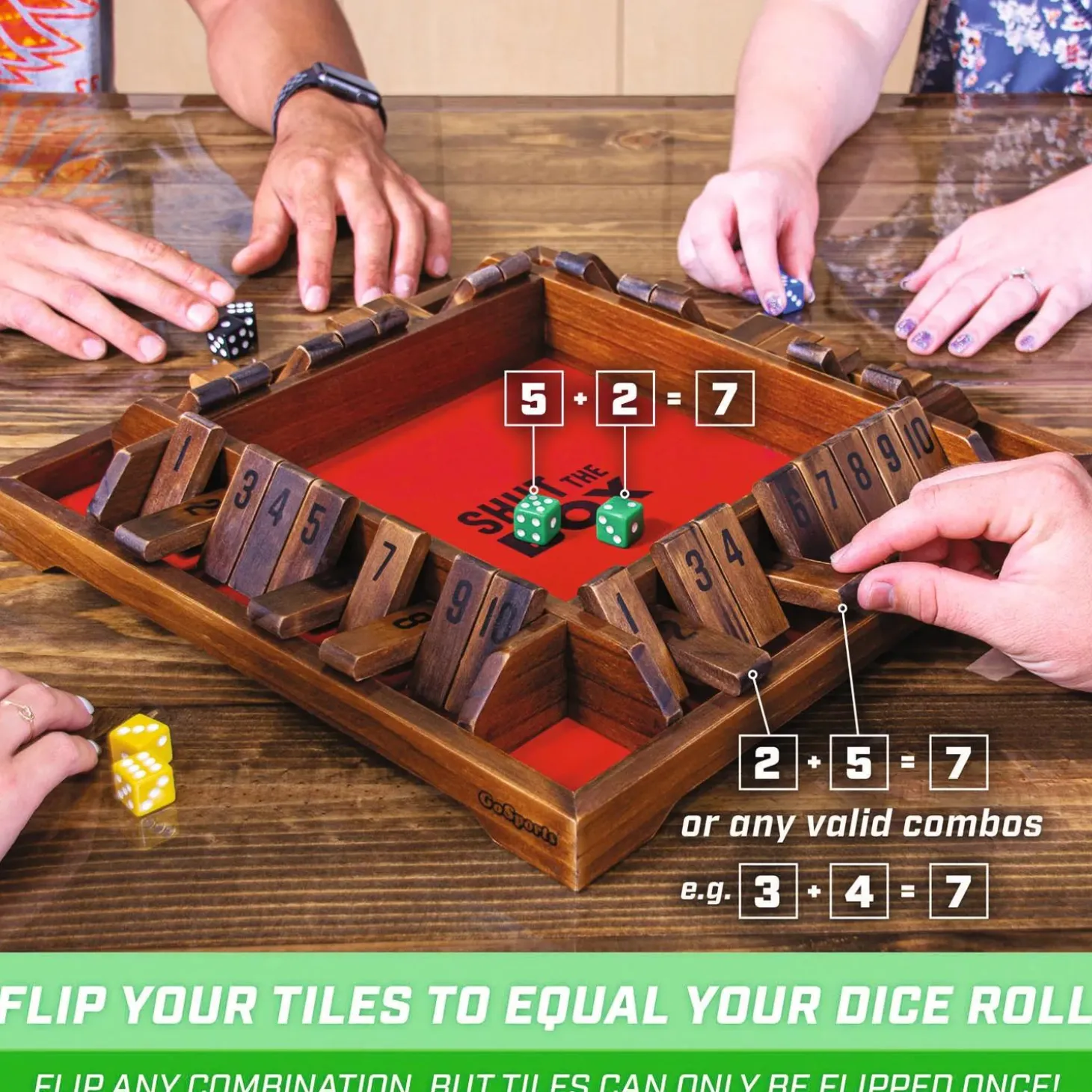 GoSports: Shut the Box Premium Wooden Dice Game, Classic 4 Player Family Board Game