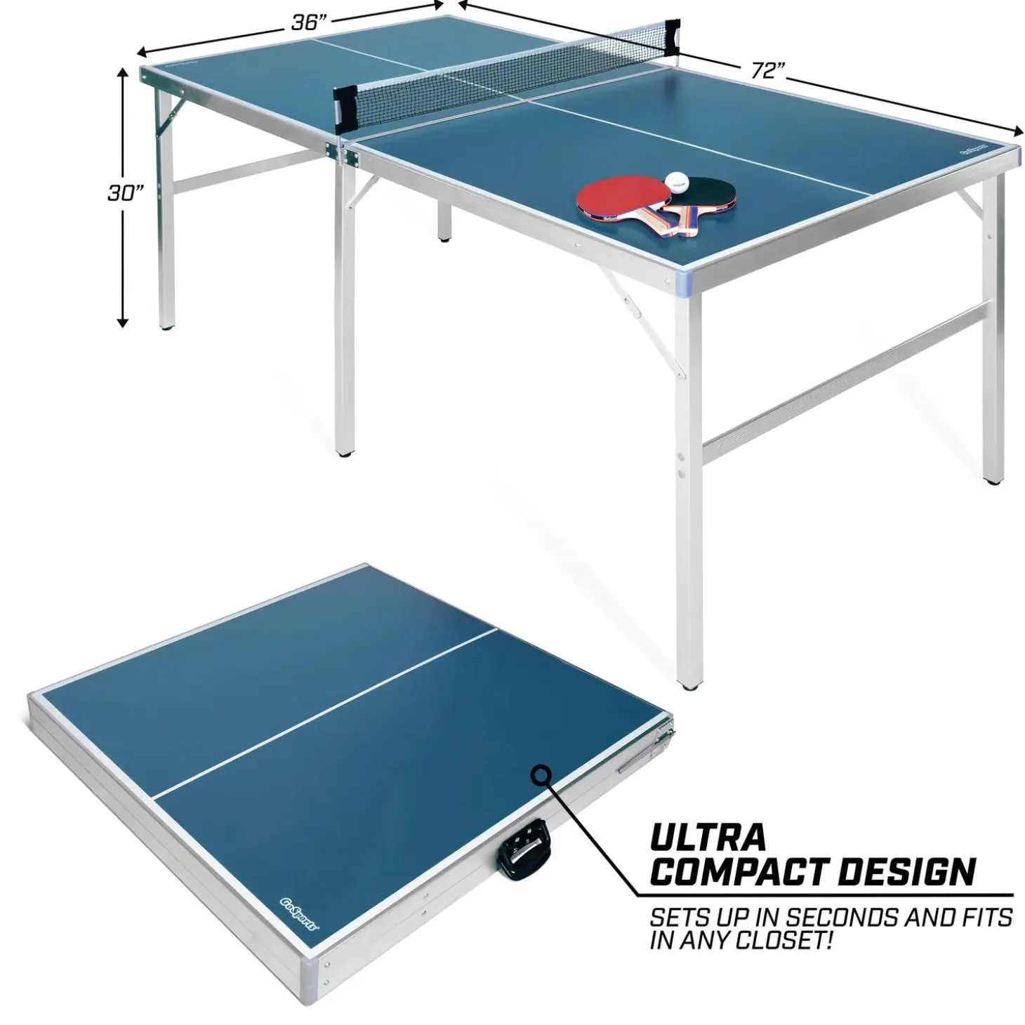GoSports 6’x3’ Portable Mid-size Table Tennis Game Set