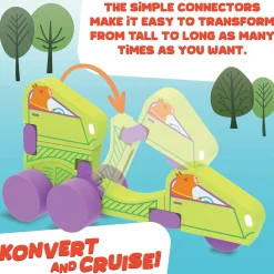 Konvertibles Transforming Wooden Trucks – 2-Piece Flip & Change Vehicle Set with Portable 3-D Roadway Play Scene