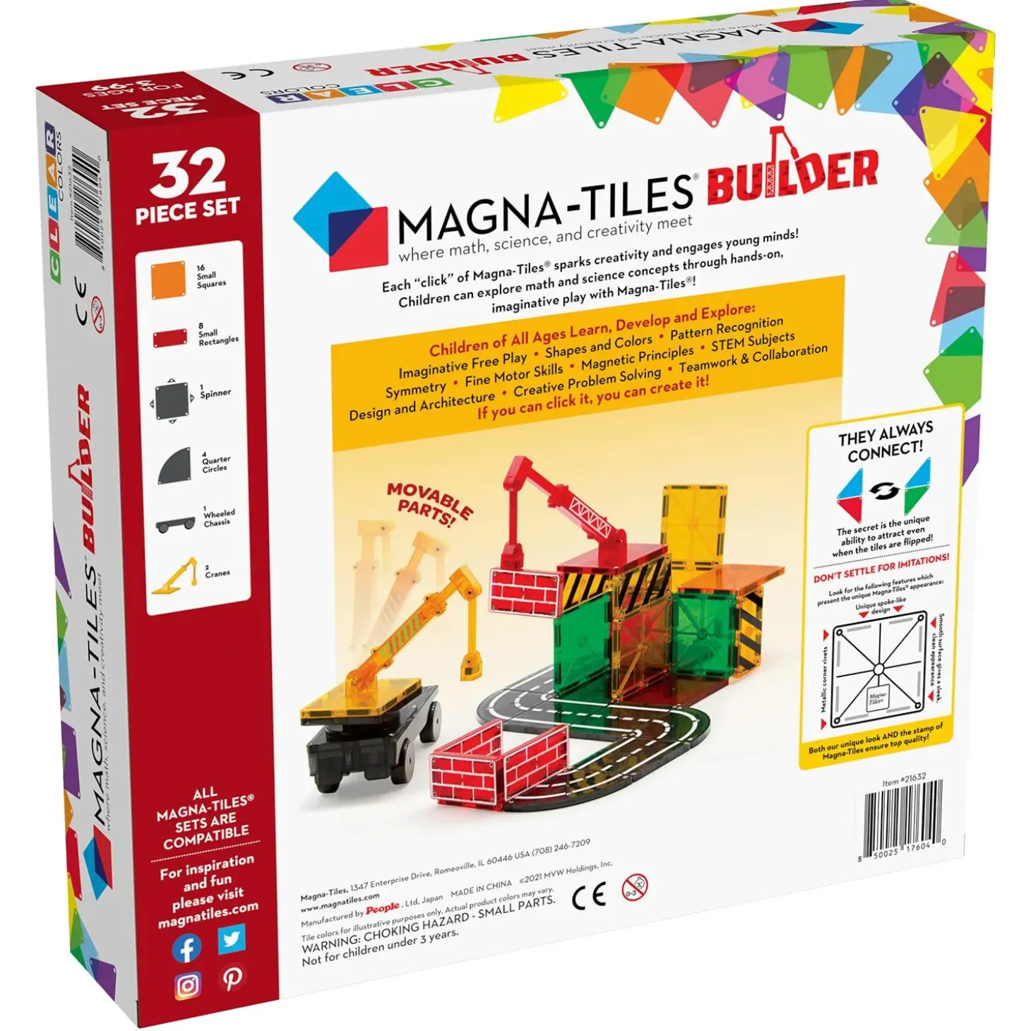 MAGNA-TILES® Builder 32-Piece Magnetic Construction Set, The ORIGINAL Magnetic Building Brand