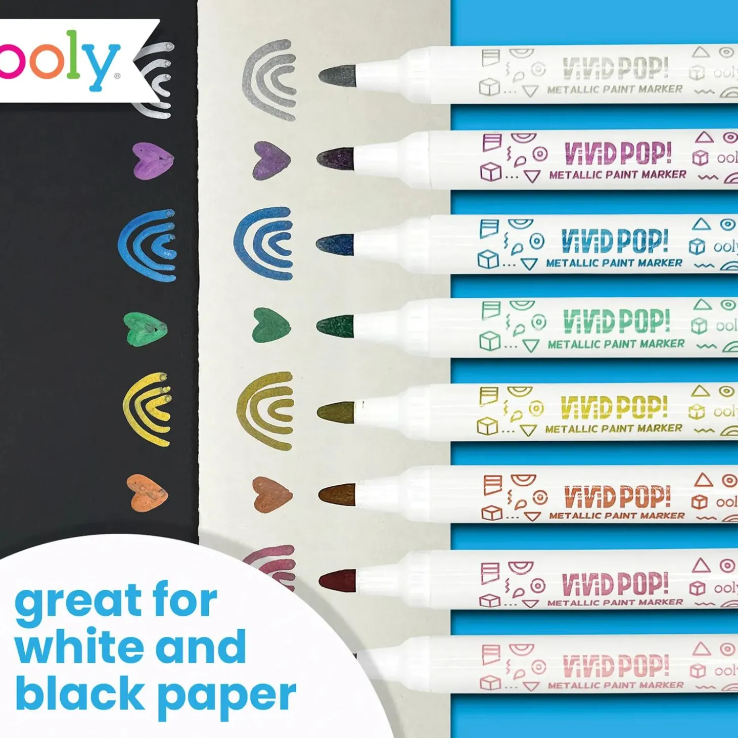 OOLY Vivid Pop! Water-Based Paint Markers – Metallic 8-Pack