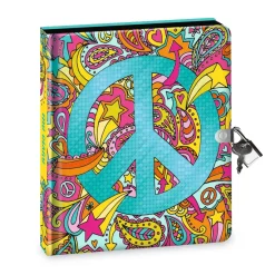 Peace Sign Black Page Diary with Metallic Ink Pen