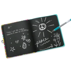 Peace Sign Black Page Diary with Metallic Ink Pen