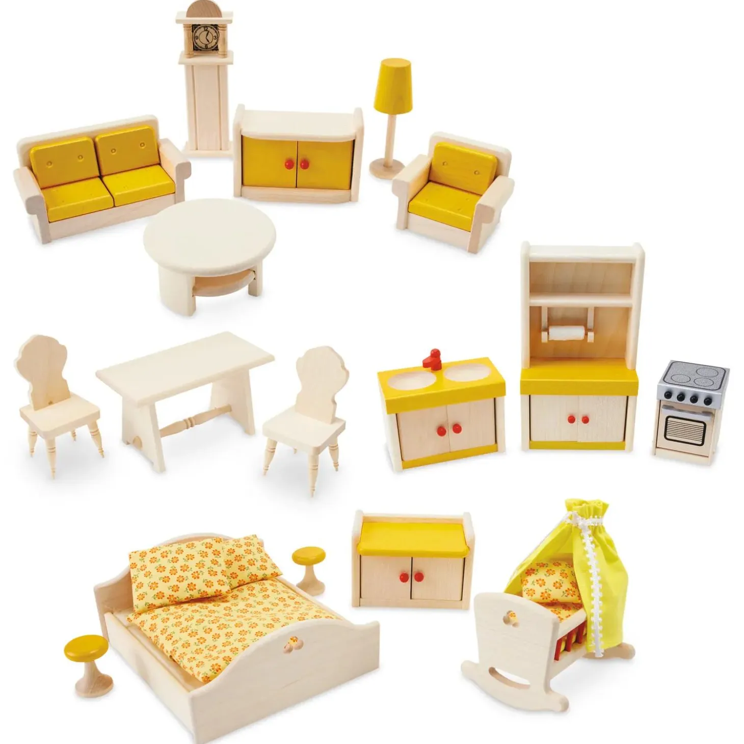 17-Piece Wooden Dollhouse Furniture Set